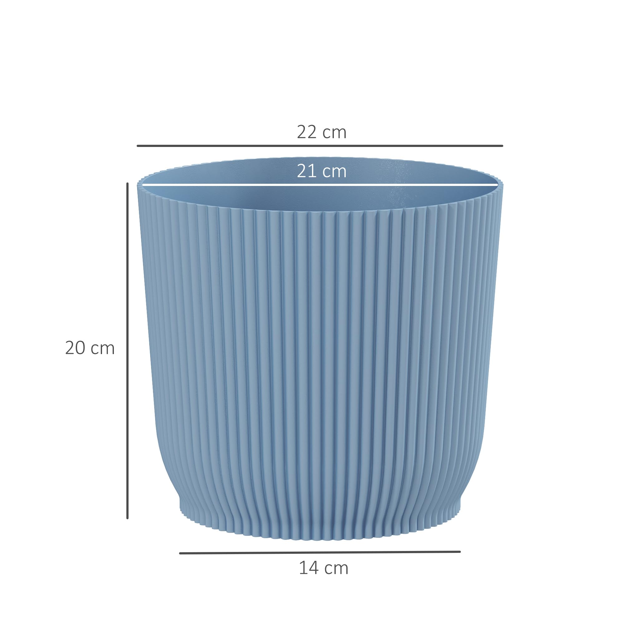 Outsunny Lot de 3 Pots en Plastique 22cm, Bleu