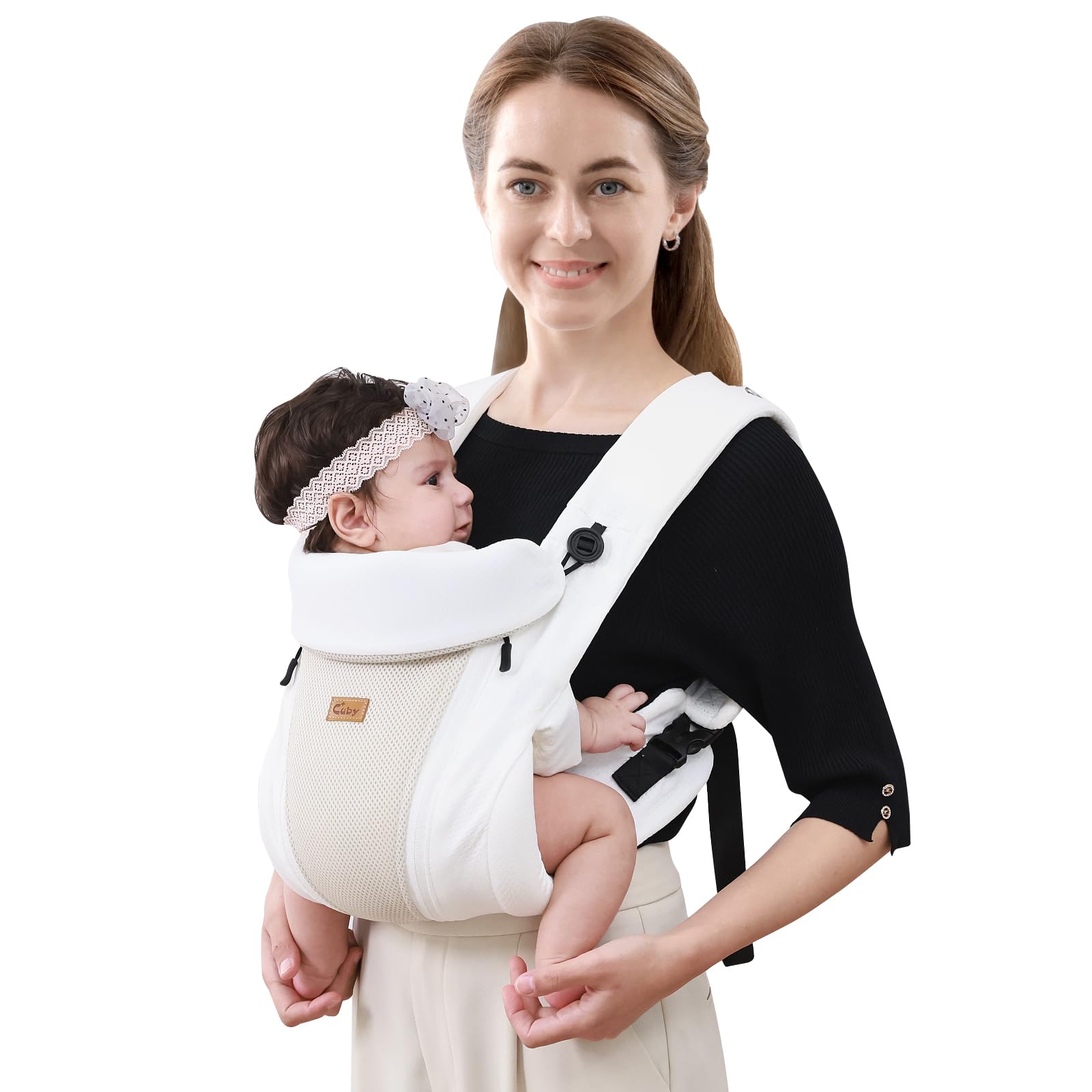 CUBY Babytragen für Neugeborene, Känguru Ergonomische Strukturierte Reißverschlüsse Kleinkind Babytrage 6 Monate + Gesicht & Rücken Babytragen Verstellbare Kopf-Nackenstütze mit Kopfbedeckung