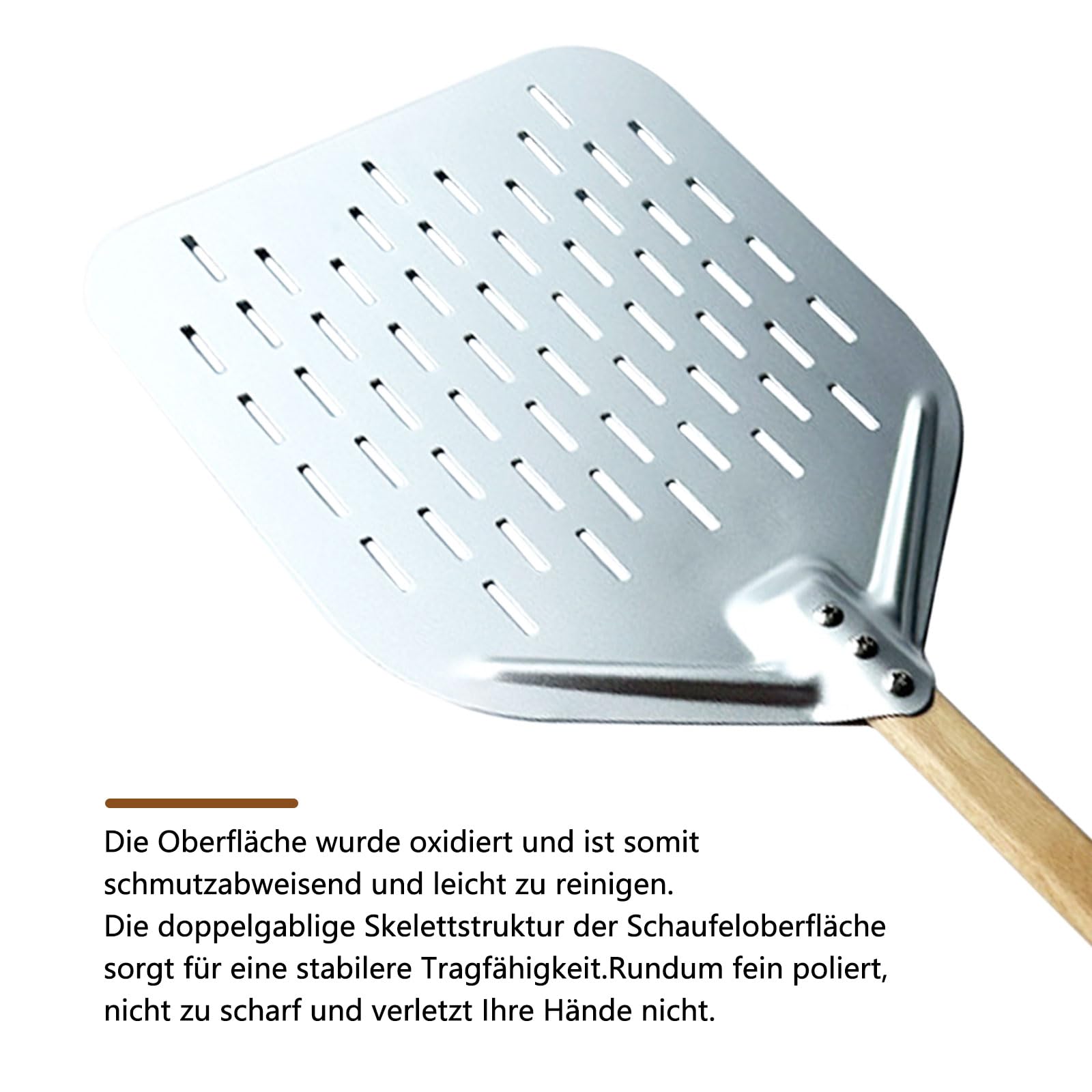 Pala Per Pizza Forata In Alluminio 40x30 Cm | Manico In Legno Removibile | Leggera E Robusta Per Pizzerie E Appassionati