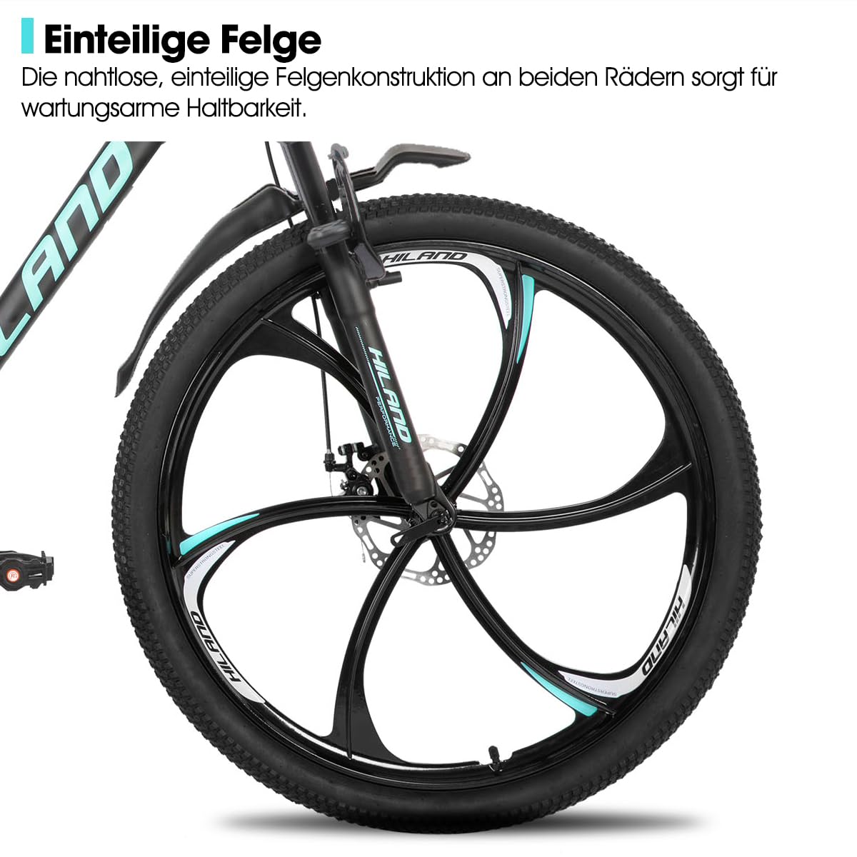 HILAND 26 Zoll Mountainbike für Erwachsene, 18-Gang MTB Fahrrad für Herren und Damen, Aluminiumrahmen, Federgabel, mechanische Doppelscheibenbremsen, 6-Speichen-Laufrad