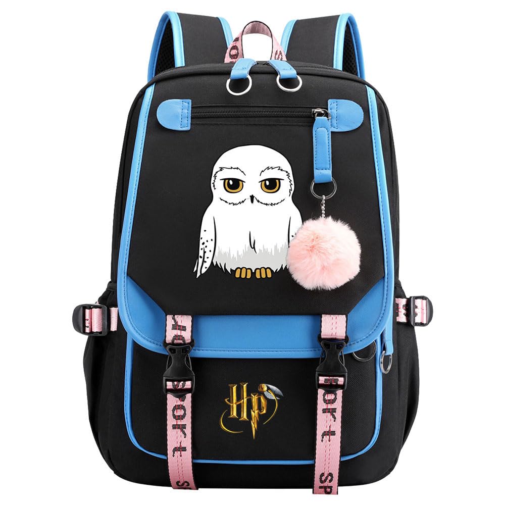 Meetiger Lightweight Owl Hedwig Rucksack Owl Book Bag Harry Magic School Bag Students Laptop Backpack with USB Charging Port Blue