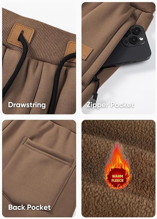 JMIERR Men's Fleece & Regular Sweatpants with Zipper Pockets Tapered Joggers Drawstring Waist Athletic Workout Track Pants - Image 6