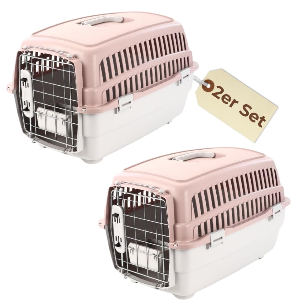 2er Set Transportbox IATA-konform Flugbox Flugzeug Hundebox kleine Hunde Transportbox Katzen für 2 Tiertransportbox Katzentransportbox Gr. S