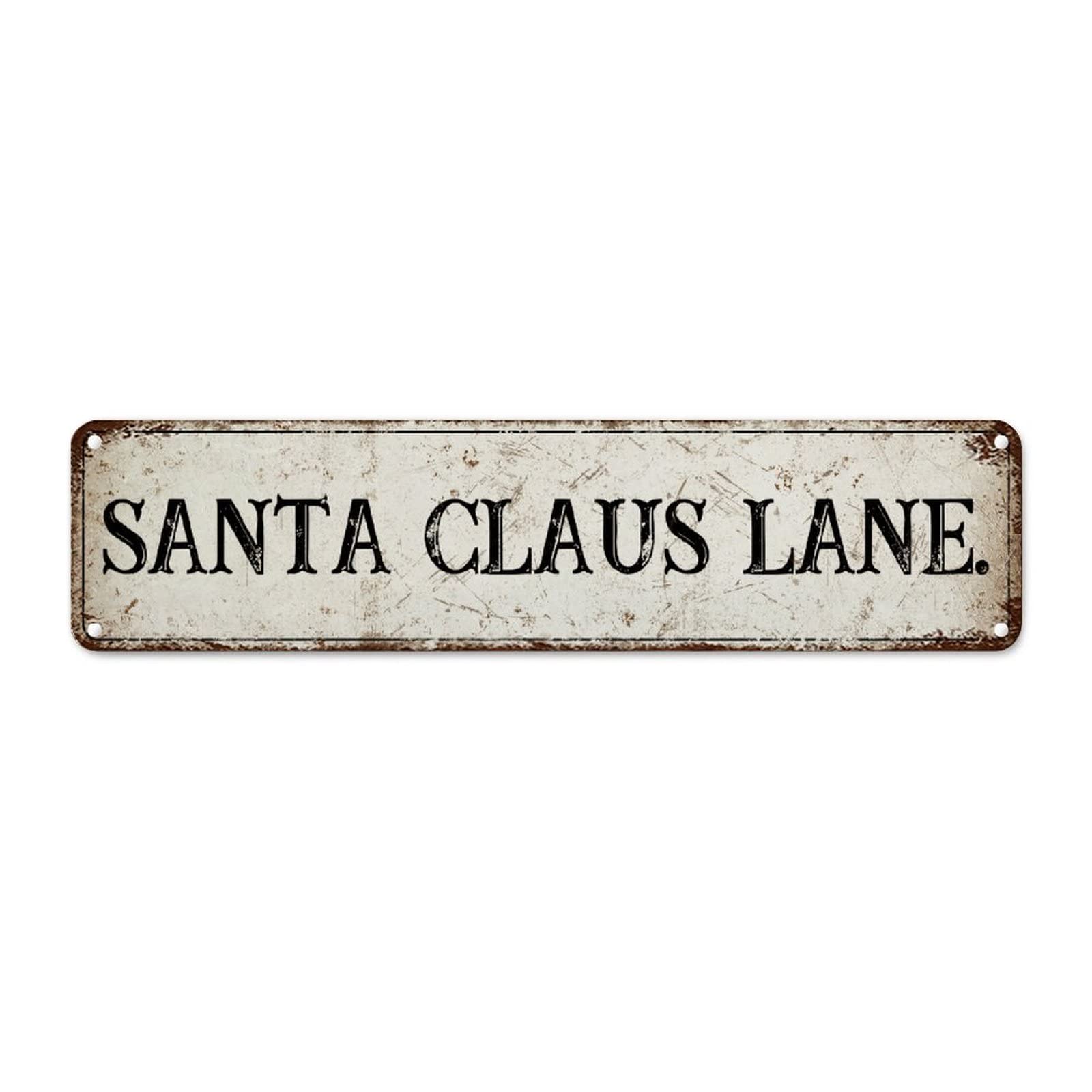 CowkissSign Santa Claus Lane Vintage Christmas Aluminum Art Signs Winter Christmas French Vintage Retro Metal Signs Xmas Decor Santa Claus Metal Tin Sign Quality Road Sign for Front Porch 24x6in