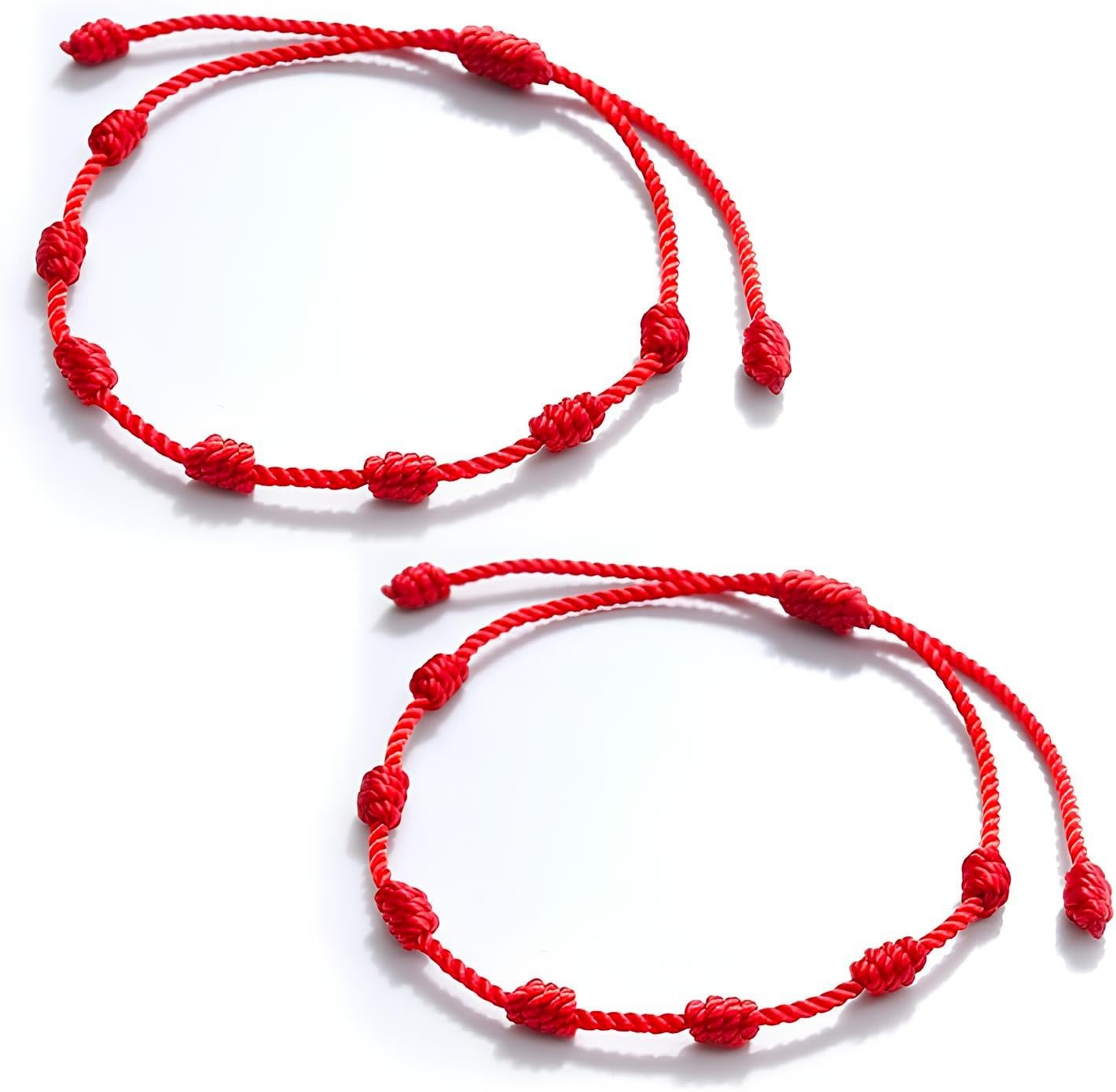 Barkat Pack de 2 Pulseras 7 Nudos Roja Original Contra el Mal de Ojo y Proteccion Hechas a Mano, Amuleto de Hilo para Hombre Mujer Parejas y Amistad, Accesorio de la Buena Suerte Kabbalah, 7 Chakras Rojo