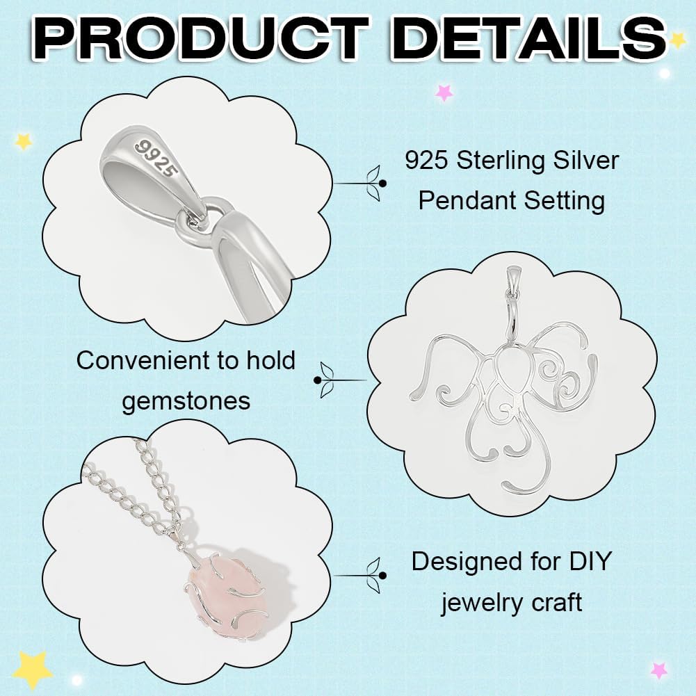 BENECREAT 925 Sterling Silver Irregular Pendant Blank, Hollow Pendant Base, Cabochon Setting with Polishing Cloth for DIY Necklace Jewelry Making - Image 4