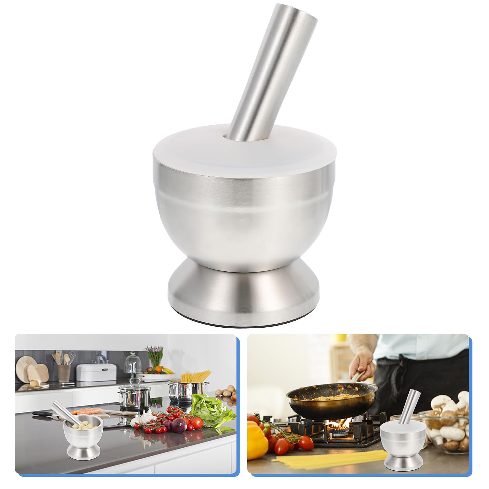 ULTECHNOVO Mortaio in Acciaio Inossidabile per Cucina, Schiaccia Aglio Grande Design Ergonomico, Facile da Conservare, Utile Gadget da Cucina per Miscelare Spezie