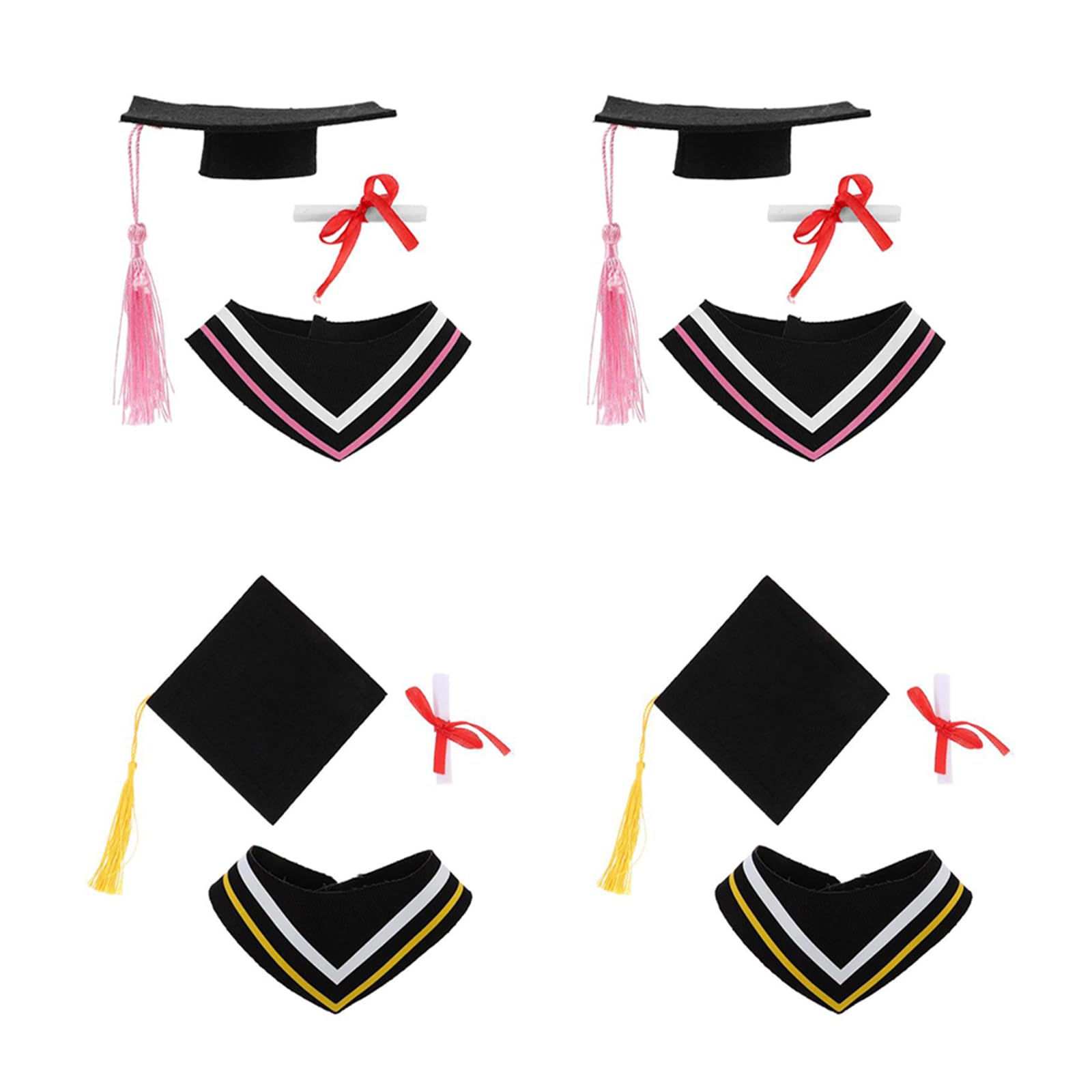 LOGOFU 4Sets Stuffed Animal Graduation Outfits Plush Bear Clothes Fits Graduation Doll Costume with Cap Shawl Scroll for 2025 Party Favors - Pink & Yellow