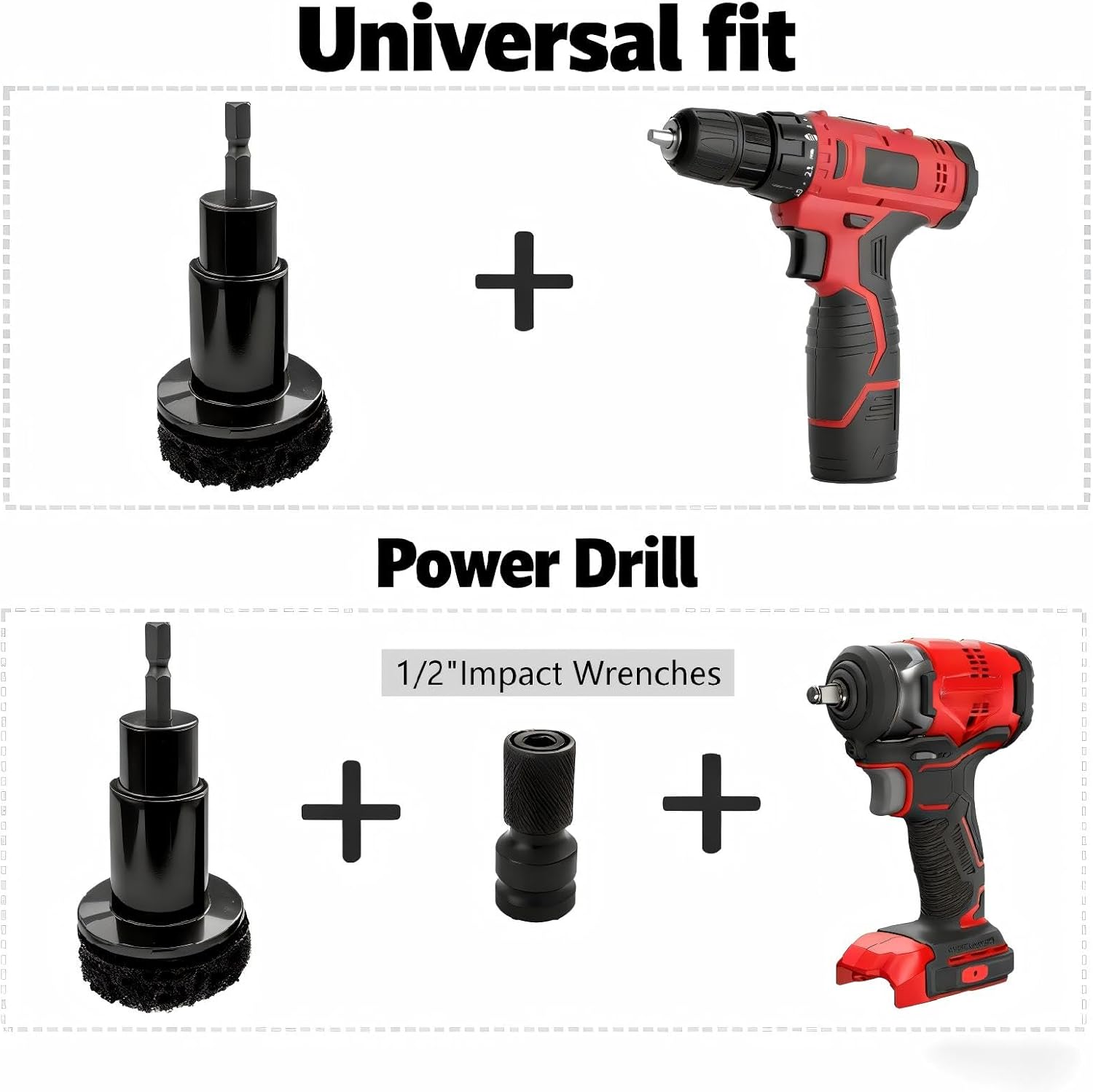 Wheel Hub Cleaning Kit for Power Drill - Includes 1 Adapter and 5 Grinding Pads for Rust Removal on Lug Studs and Brake Rotors
