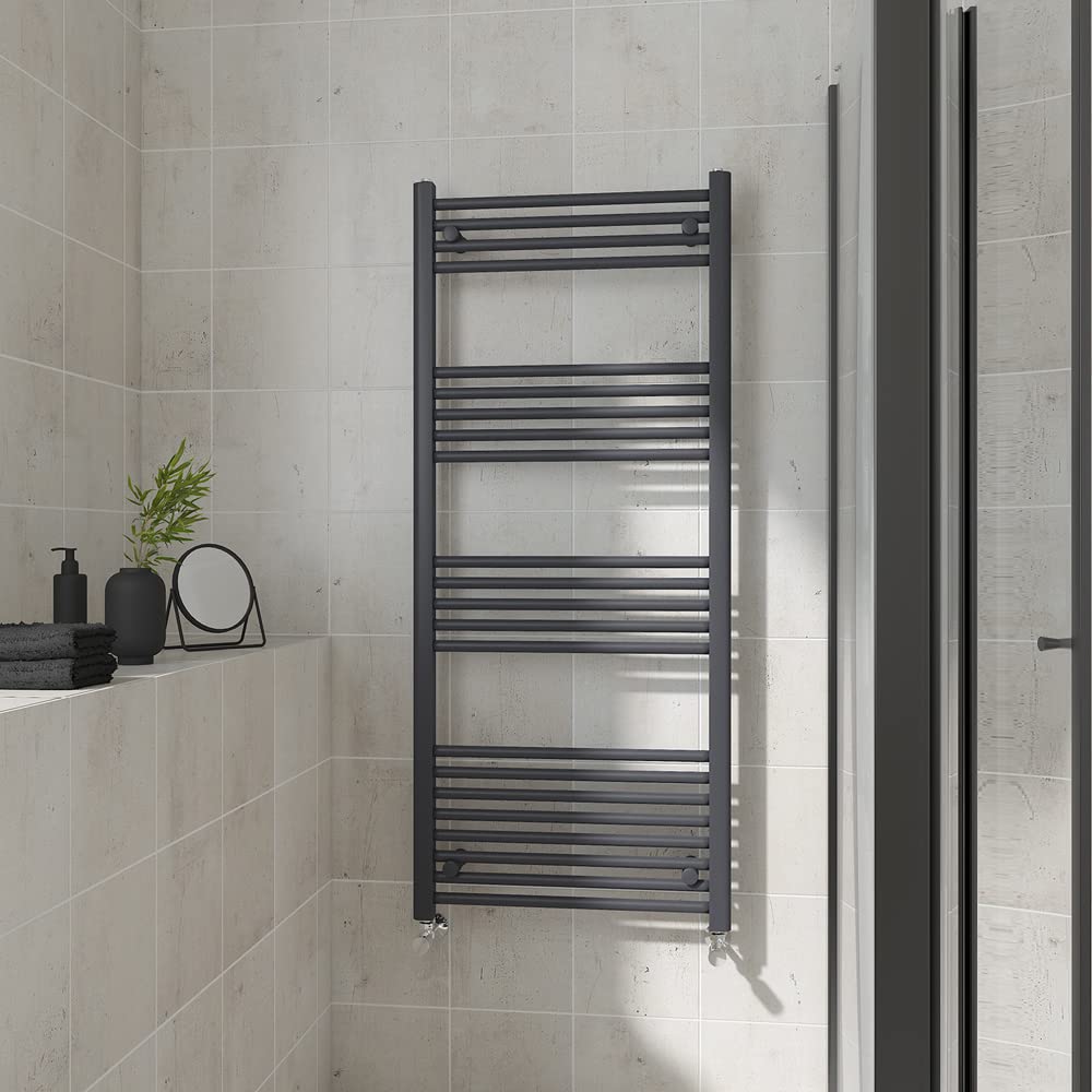 Warmehaus Straight Heated Towel Rail Anthracite Bathroom Ladder Style Radiator Grey Central Heating 1400X600mm