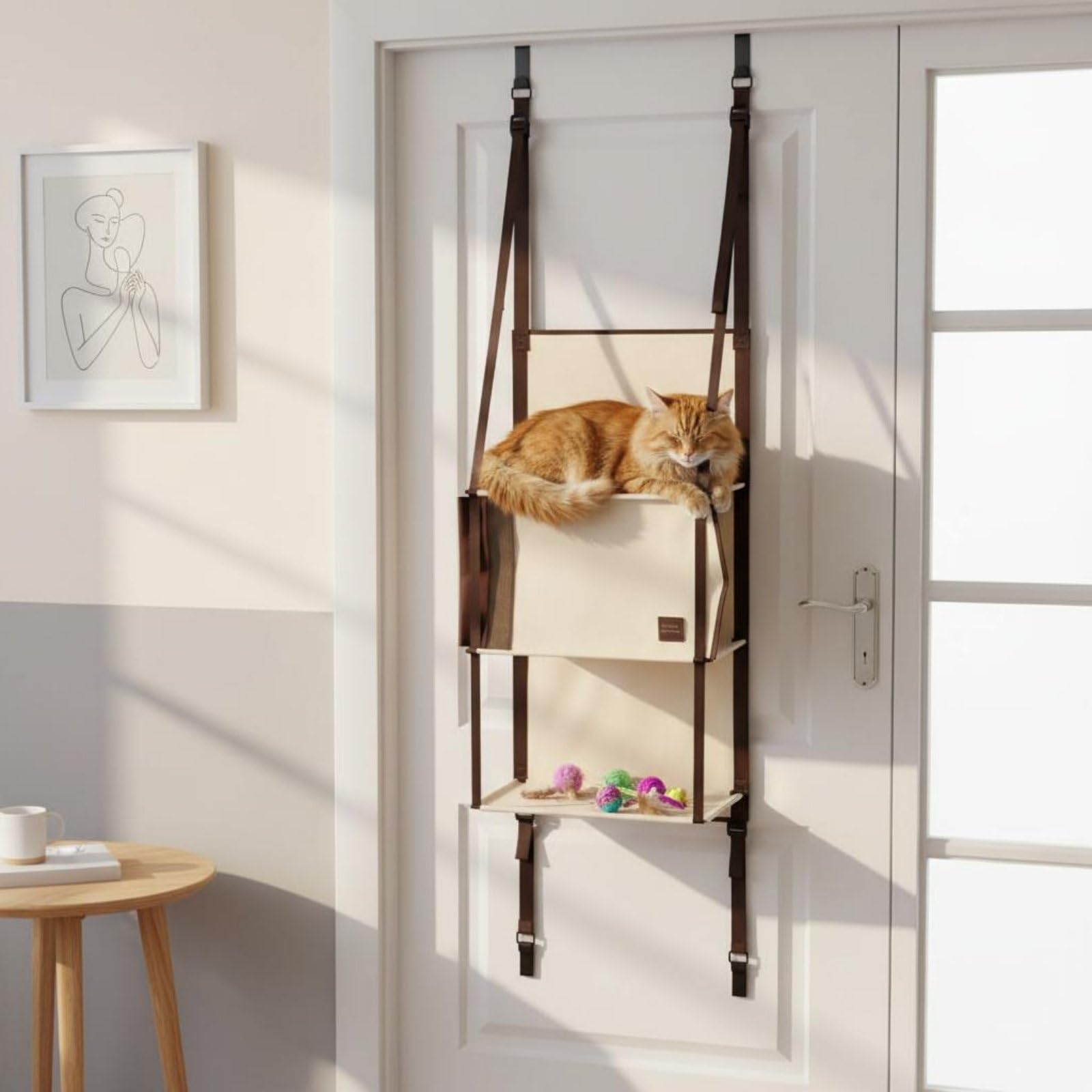 Telaio per Gatto Pieghevole Sospeso Porta Multiattività Area Riposo Richiudibile Installazione Sicura Adatto per Abitazioni Piccole Spazi Ristretti, Light Gray L