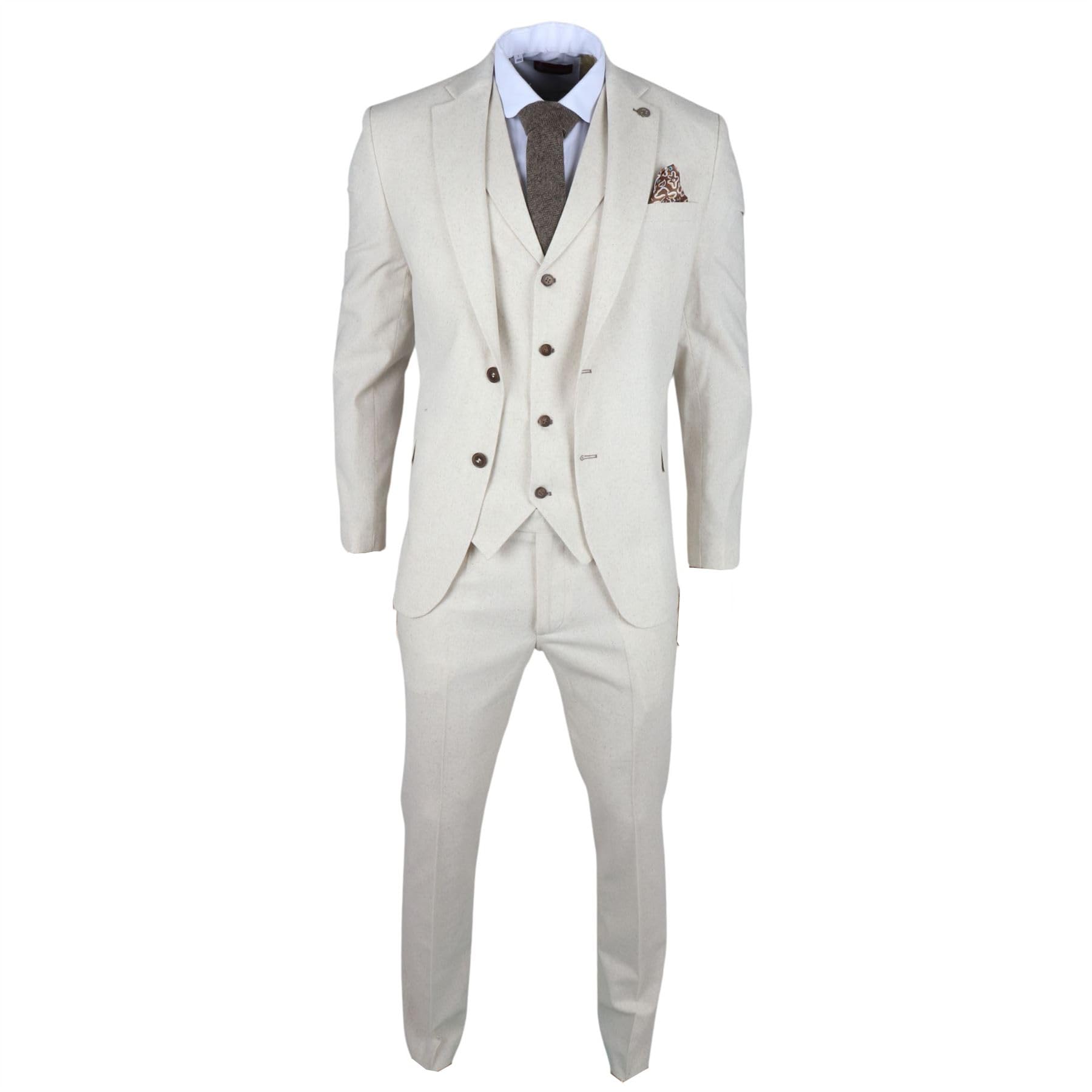 TruClothing 3 Piece Linen Summer Suit - Beige - 42R