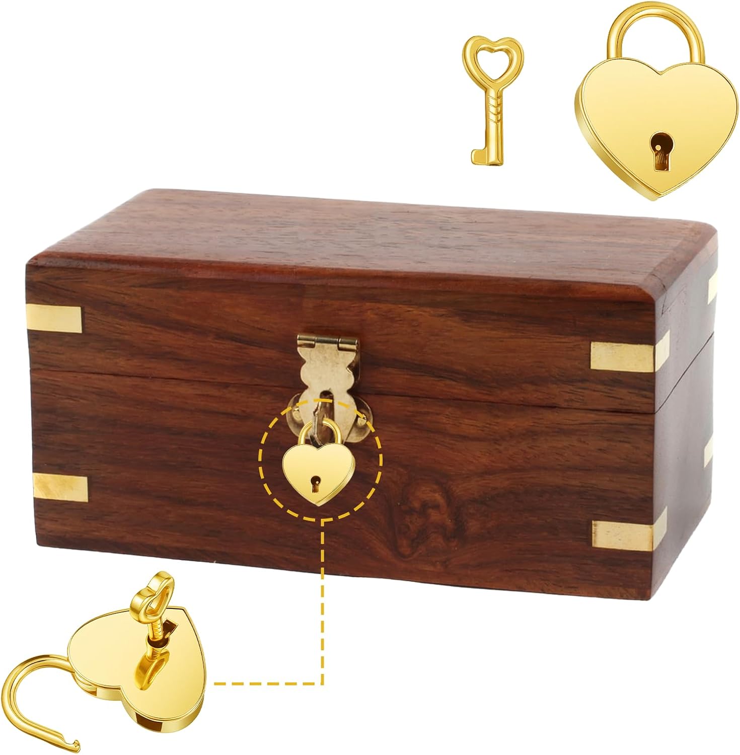 2 Pack Small Metal Heart Shaped Padlock, Notebook Heart Locks Small Gold Padlock with Keys Metal Decorative Locks, Gold Smalls Metals Lock for Jewelry Box Storage Box Diary Mini Bags