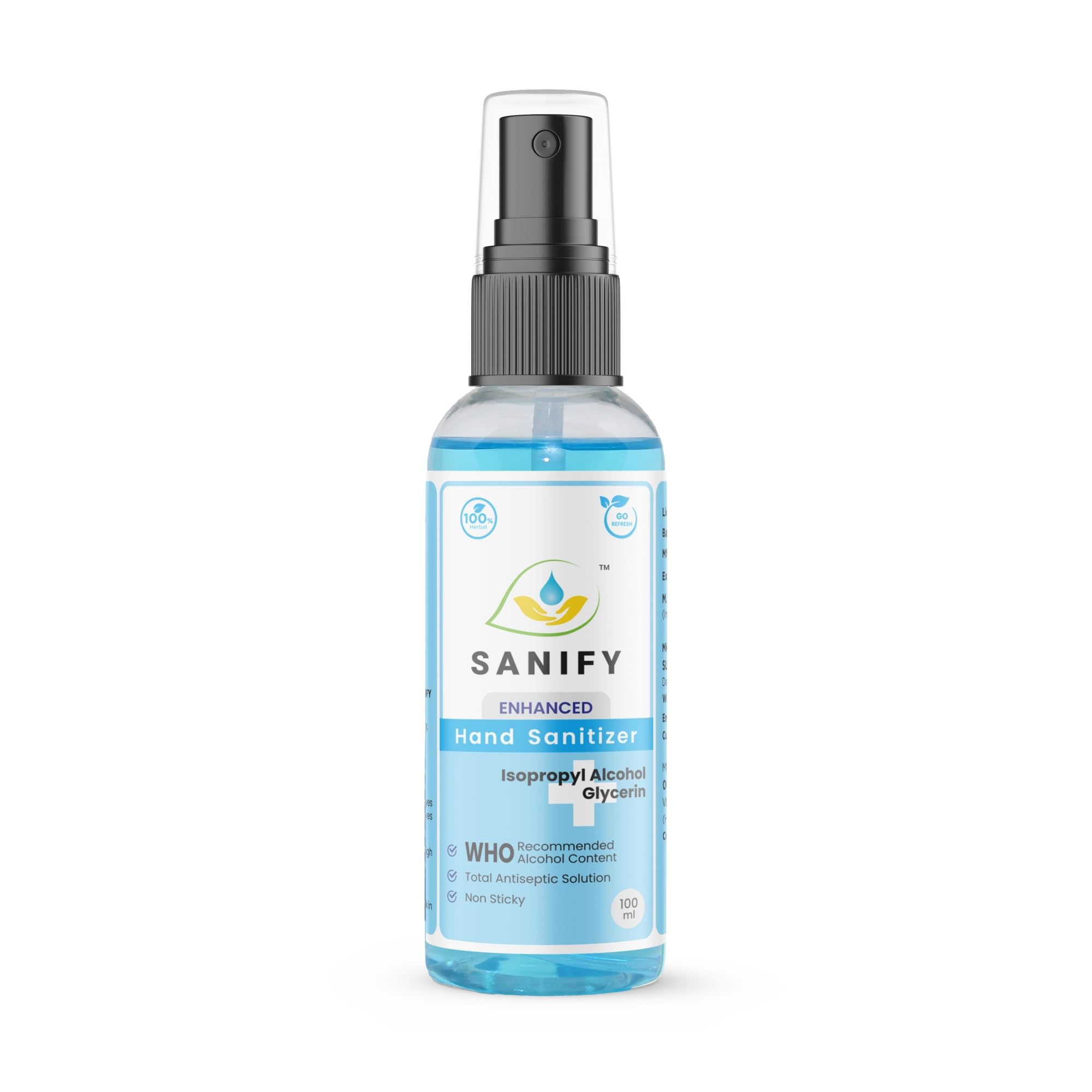SANIFY HERBAL LIQUID HAND SANITIZER BOTTLE | 100ML (1) | Alcohol Based Liquid Hand Sanitizer Spray - 80% Ethyl Alcohol, Kills 99.9% Bacteria & Germs, Prevents Skin Dryness, Signature Fragrance, No Parabens, No Sulphate & No Color (B08JH2KZT2) Amazon Price History, Amazon Price Tracker