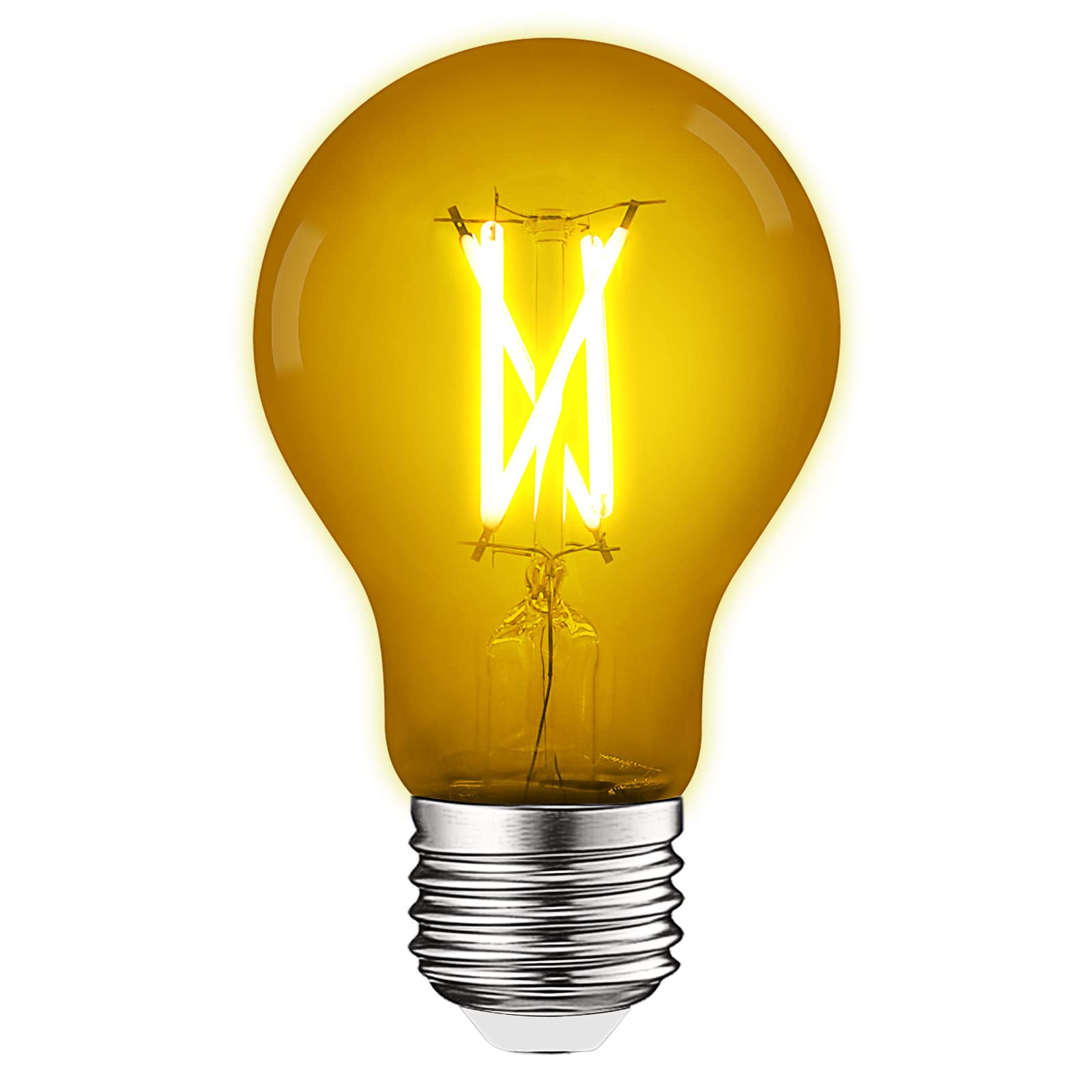 LUXRITE A19 Edison LED Yellow Light Bulb, 4.5W (60W Equivalent), Colored Glass Filament, UL Listed, E26 Standard Base, Indoor Outdoor, Porch, Decoration, Party, Holiday, Event, Home Lighting
