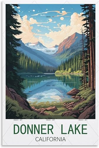 GuYaNa Donner Lake California - Pósteres de viaje vintage de 12 x 18 pulgadas (11.8 x 17.7 in), lienzo para pared, decoración de pared, sala de