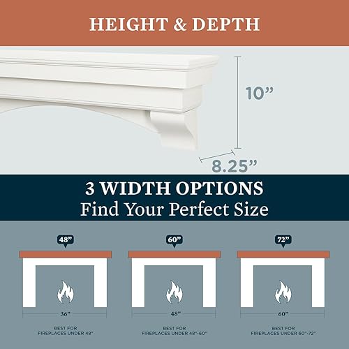 Miniatura 2 de MANTELSDIRECT Mantels Direct Salem - Repisa de Manto de Madera con Ménsulas Arqueadas - Blanco 48 Pulgadas  Estante Rústico de Madera Montado en