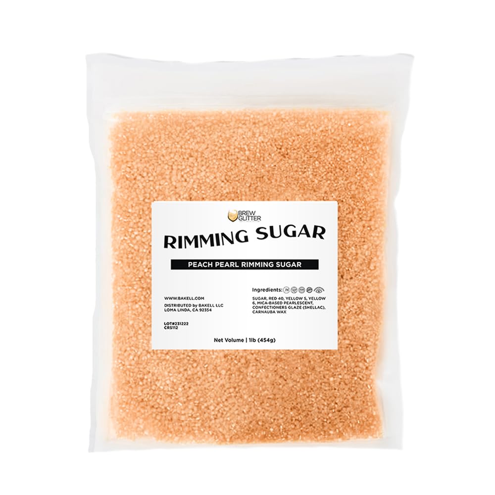 Brew Glitter - Peach Pearl Rimming Sugar (1LB, 1x Resealable Bag) Cocktail Garnish for Mixed Drinks & Refreshments