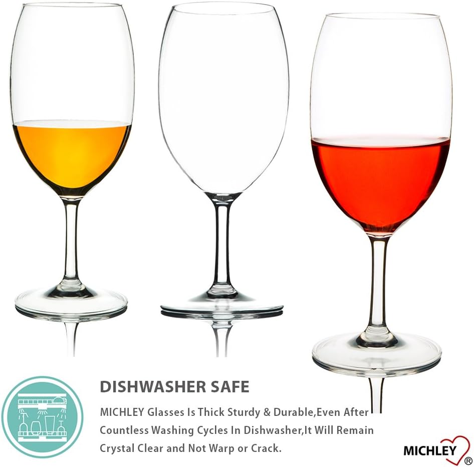 MICHLEY Unbreakable Wine Glasses, 100% Tritan Plastic Shatterproof Large Wine Glasses 20 oz, Set of 6