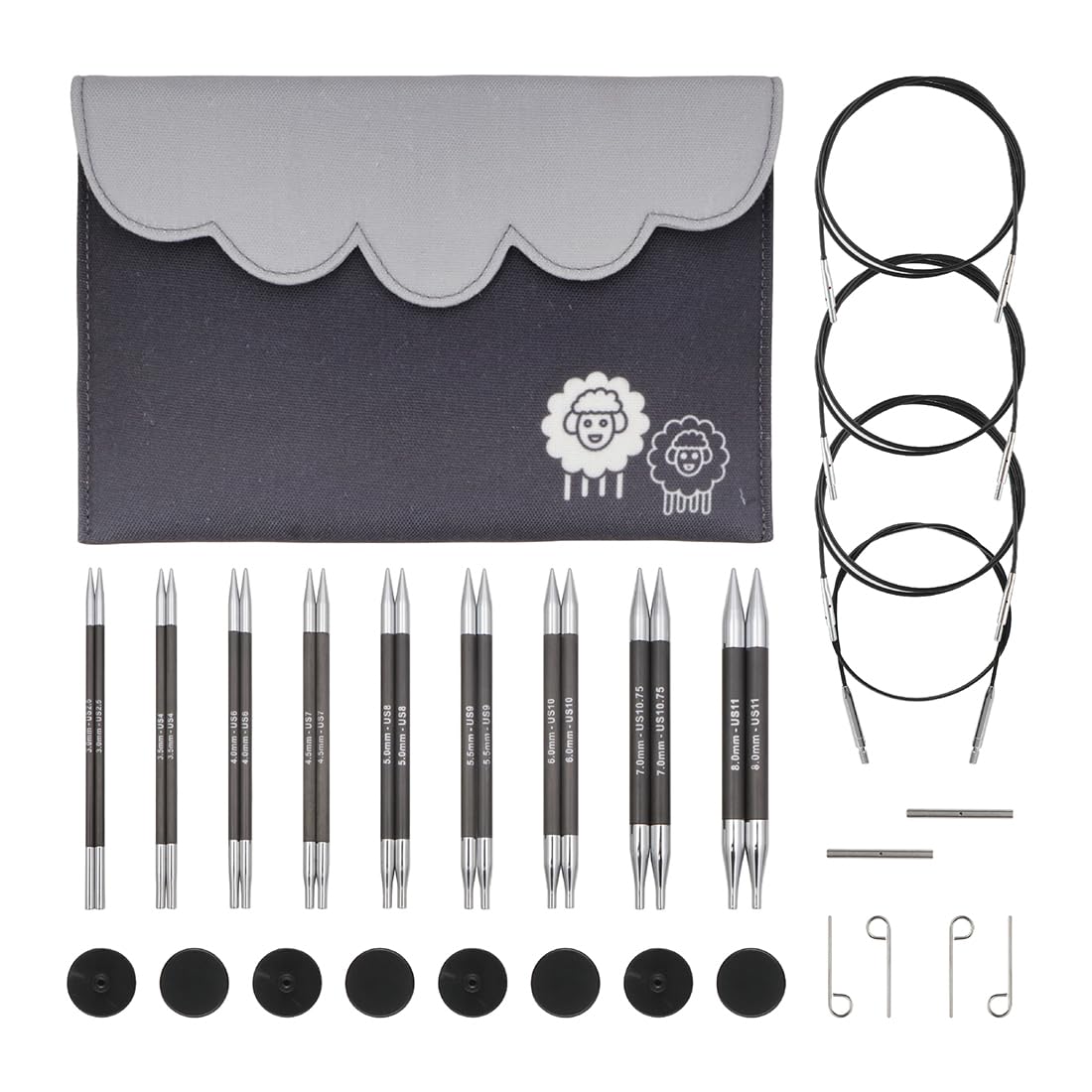 KnitPro Karbonz Deluxe Austauschbare Nadelspitzen Set 5" (13cm) I 9 Größen (3mm bis 8mm)