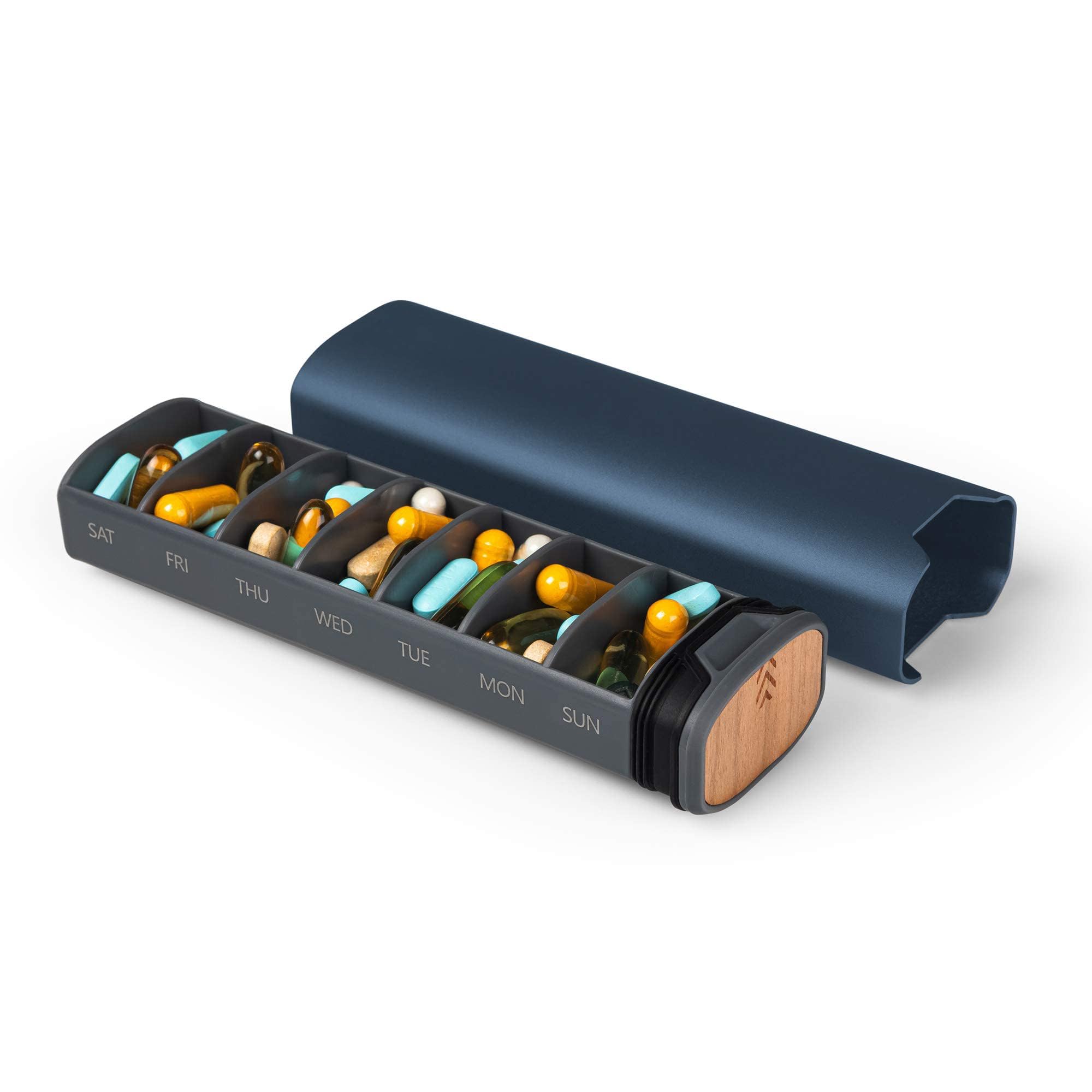 Pilulier 7 Jours, pilulier de Voyage hebdomadaire pour suppléments, pilules, vitamines, Porte-Pilule de Grande capacité pour contenir des médicaments,Blue