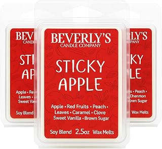 Sticky Apple Wax Melts – 3 Pack Hand-Poured Long-Lasting Soy Blend | Caramel Apple Fall Wax Melts | Strong Scented Home Fragrance Gift | Made in Pennsylvania USA | Beverly’s Candle Company