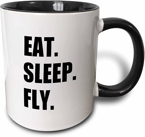 3dRose Eat Sleep Fly - fun gifts for pilots flight crew and frequent flyers 11oz Two-Tone Black Mug