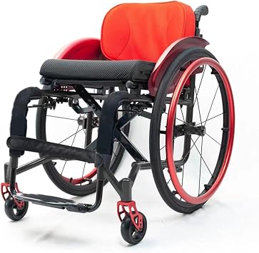Folding All-Terrain Ultra Lightweight Sports Wheelchair Adjustable Footrest and Seat Height, Handbrakes Quick Release Rear Wheels & Anti-Tip Wheels Suitable for Adults, Disabled, ElderlyRed,Seat widt