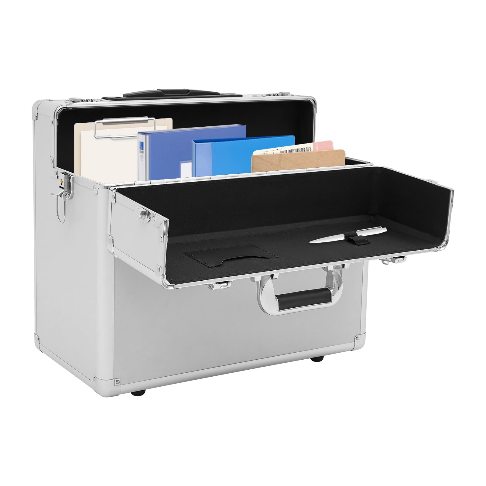 Pilotenkoffer Alukoffer mit Rollen, 48,5 x 39 x 23 cm | Abschließbar, Teleskopgriff, Für Büros und Geschäftsreisen, Aktenkoffer-Fach