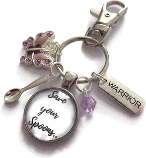 Save your SPOONS 20mm handmade glass cabochon bag clip keyring gift, invisible pain fibromyalgia warrior stay strong present