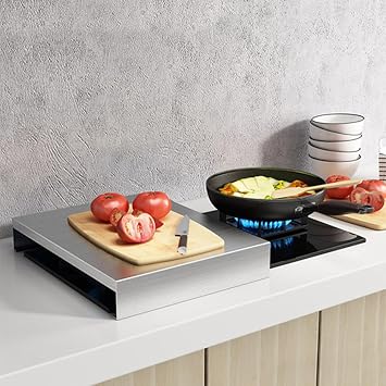 Stainless Steel Gas Stove Top Covers, Kitchen Stove Top Cover, Stove Top Covers for Gas Stoves and Electric Stoves (L 15.75 x W 11.81 x H 1.97) with Non-Slip Silicone Strips-Silver