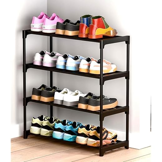 4 Tier Shoe Rack with Shelf, White