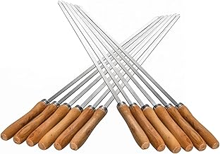 IMEEA Flat Skewers for Kabobs Stainless Steel Kebab Skewers for Grilling 16.5 Inch Barbecue Skewers with Nonslip Wooden Handle, Set of 12