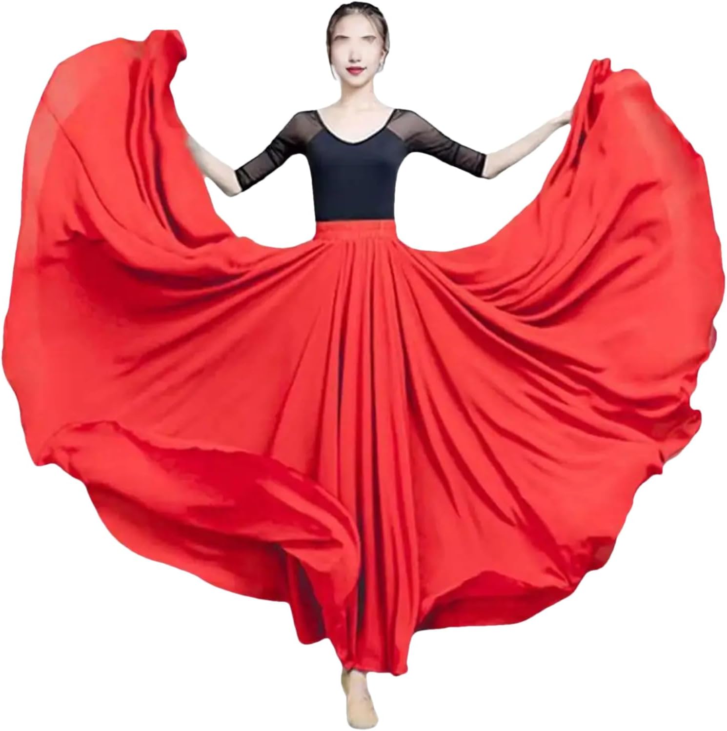 Wjnvfioo 720 Degree Skirt Belly Dance Women Long Skirts Dancer Practice Solid Dance Skirt