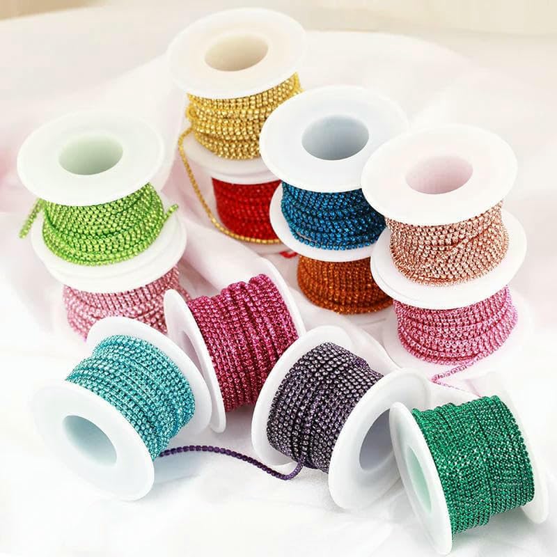 SS6-SS12 Ausgefallene Strasskette, Kleidung, bunte Klaue mit dichtem Glas-Strass-Becherkettenbesatz für DIY-Zubehör, Helllila, SS12 (3,0 mm), 9,1 m