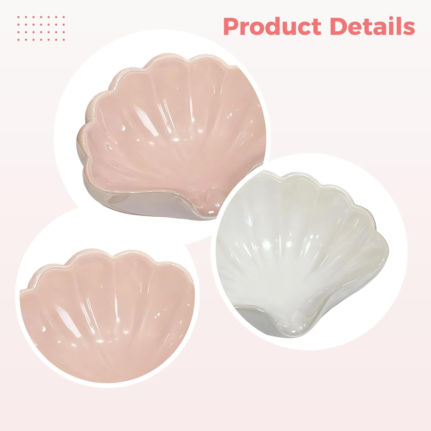 Seashell Soap Holder, 2 Pcs Ceramic Soap Dish Set, Self-Draining Soap Saver, Quick Drying, Decorative and White Soap Dish for Bathroom Countertop
