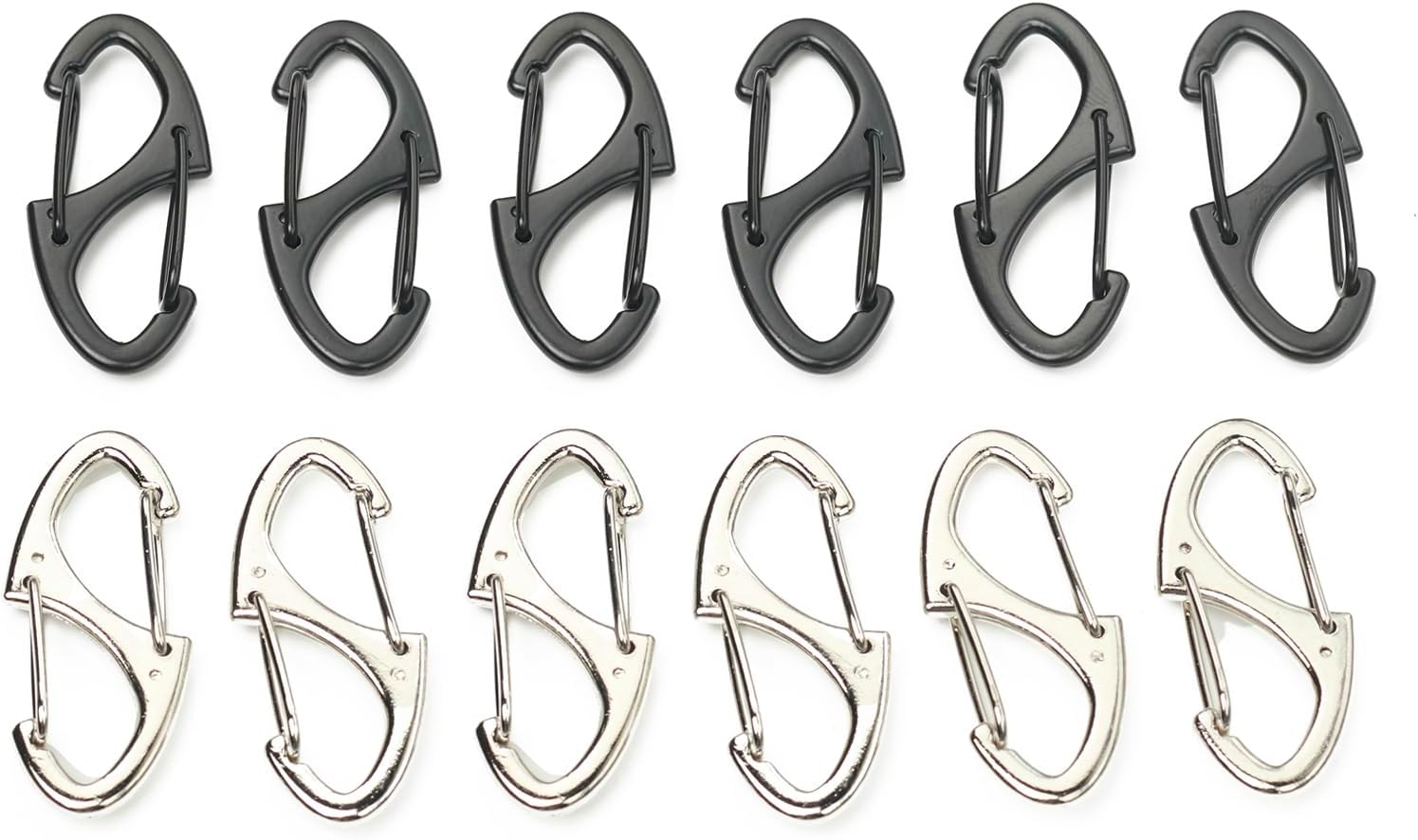 8PCS Anti Theft Zipper Clips for Backpack, Outdoor Hiking Camping Keychain Buckle, Zinc Alloy,1.65Inch Mini Double Hooks (Black/Silver)