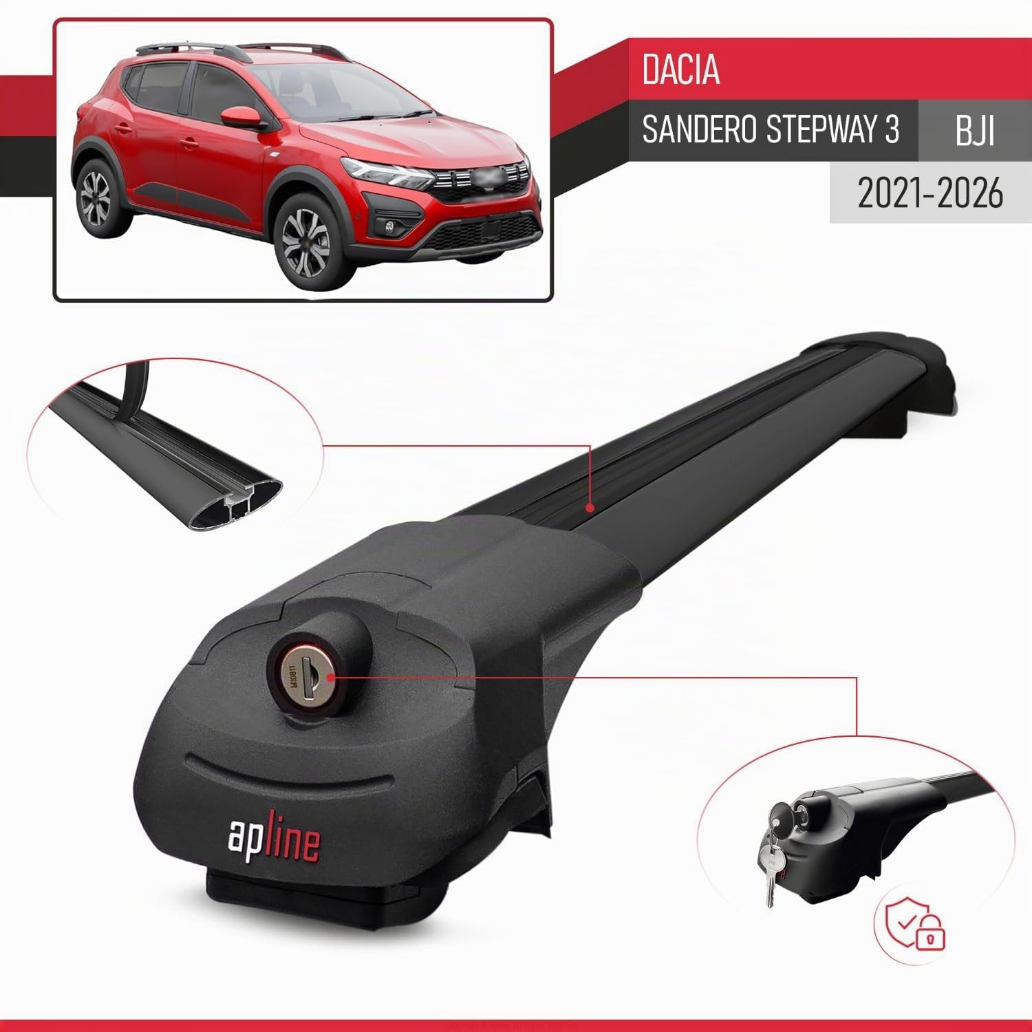 Compatible avec Dacia Sandero Stepway 3 (BJI) 2021-2026 ACE-1 Modèle Barres de Toit Railing Porte-Bagages de Voiture Aluminium Noir 2 Barres