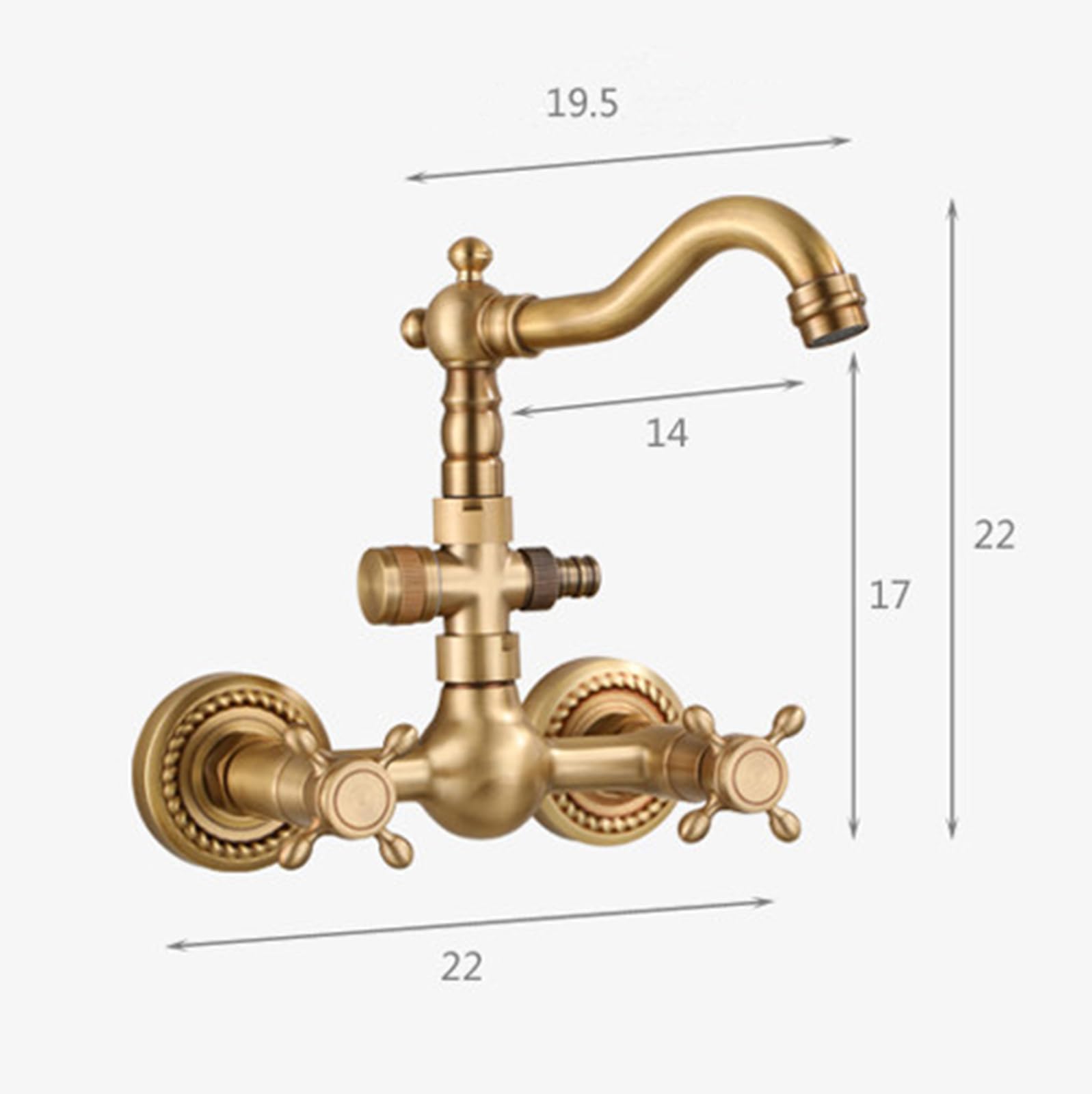 Rubinetto A Parete con Attacco Lavatrice Rubinetto Bagno Lavabo Acqua Calda E Fredda In Ottone Doppio Foro Doppia Maniglia,Antico