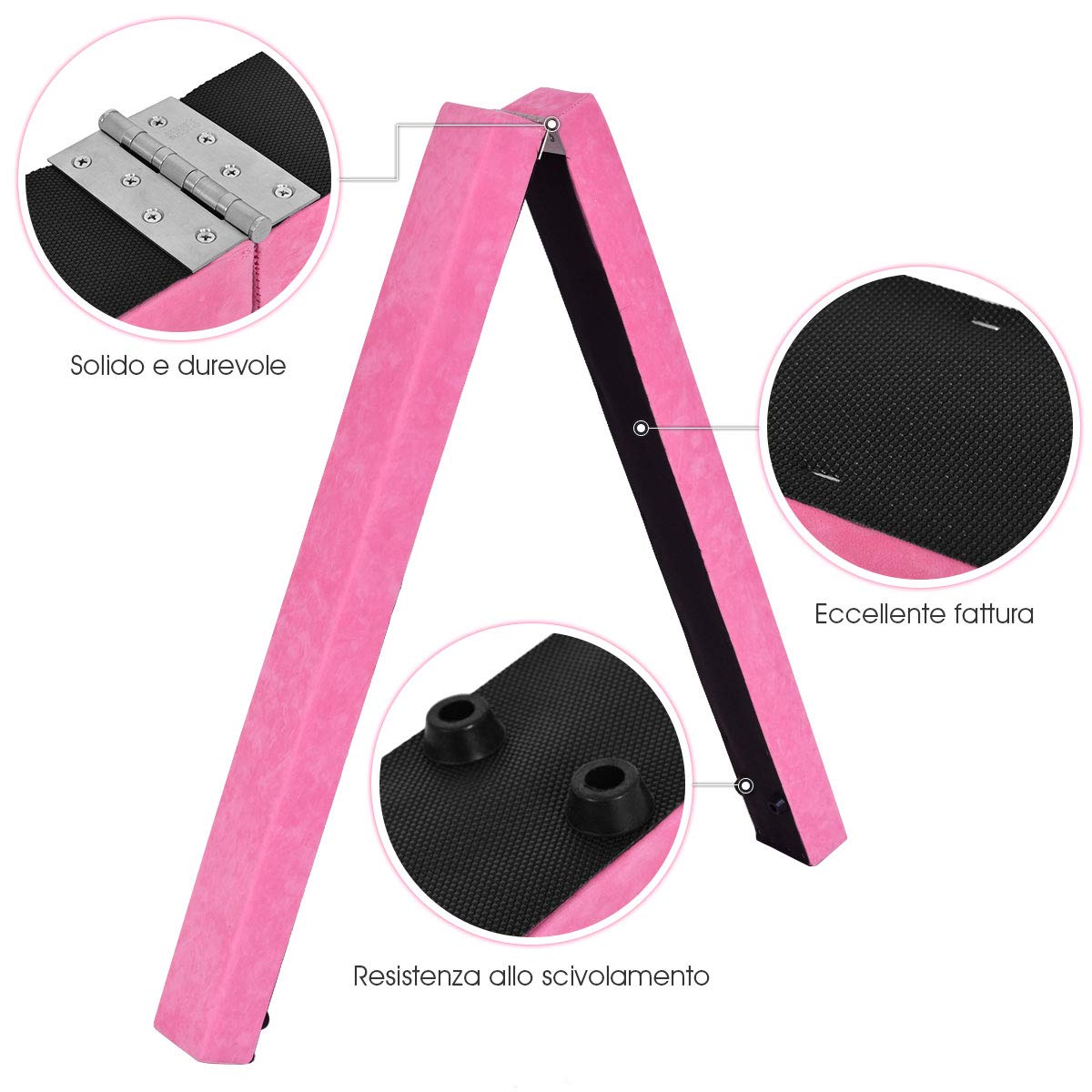 GOPLUS Trave da Ginnastica Equilibrio Pieghevole a 2 Strati, Legno di Pino Copertura Flanella, Fascio Ginnastica, Ideale per Allenamento in Palestra&Casa, Parte Collegata in Acciaio 210x10x6,5cm（ROSA）