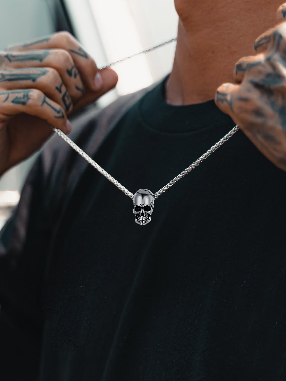 FaithHeart Collar Calavera Hombre Acero Inoxidable 316L Colgante Cráneo Esqueléto Collar Punk Halloween Colgante Gótico Joyería Cool Hombre