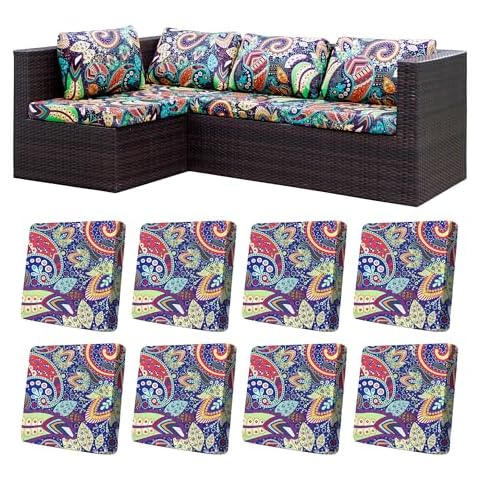 8Pcs Stretch Patio Cushion Covers Outdoor Cushion Covers,for Outdoor Couch Cushion Covers Replacement,Outdoor Sofa Covers Patio Slipcovers Couch Cover,Washable Furniture Cover (Rococo, Cover Only) Cover