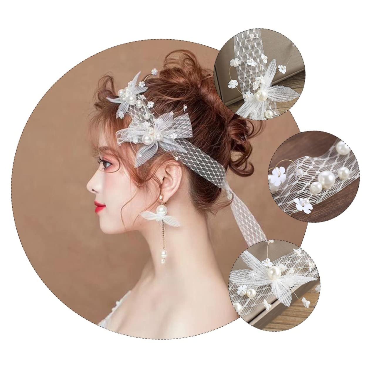 FRCOLOR 3piezas Tocado De Novia Flores De Perlas Accesorio De Cabello Elegante Para Bodas Para Fotografía y Fiestas