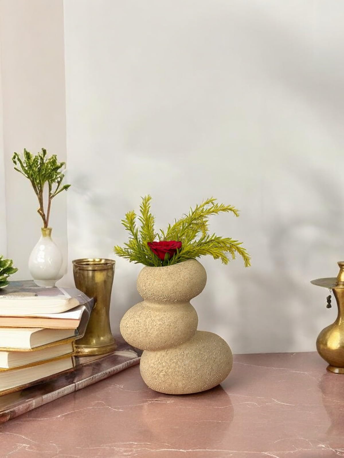 Manwaran Modern Zen Stone Sculpture - Three-Stack Textured Balancing Stones, Decorative and Calming, Perfect for Home or Office