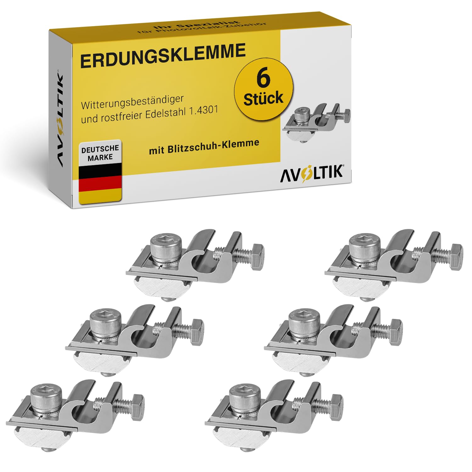 Avoltik Erdungsklemme für PV Module 6 Stück I Solar Panel Klemmen aus robustem & hochwertigem Aluminium I rostfreie & langlebige PV Erdungsklemme I praktisches Solar Zubehör mit Blitzschutz Klemme