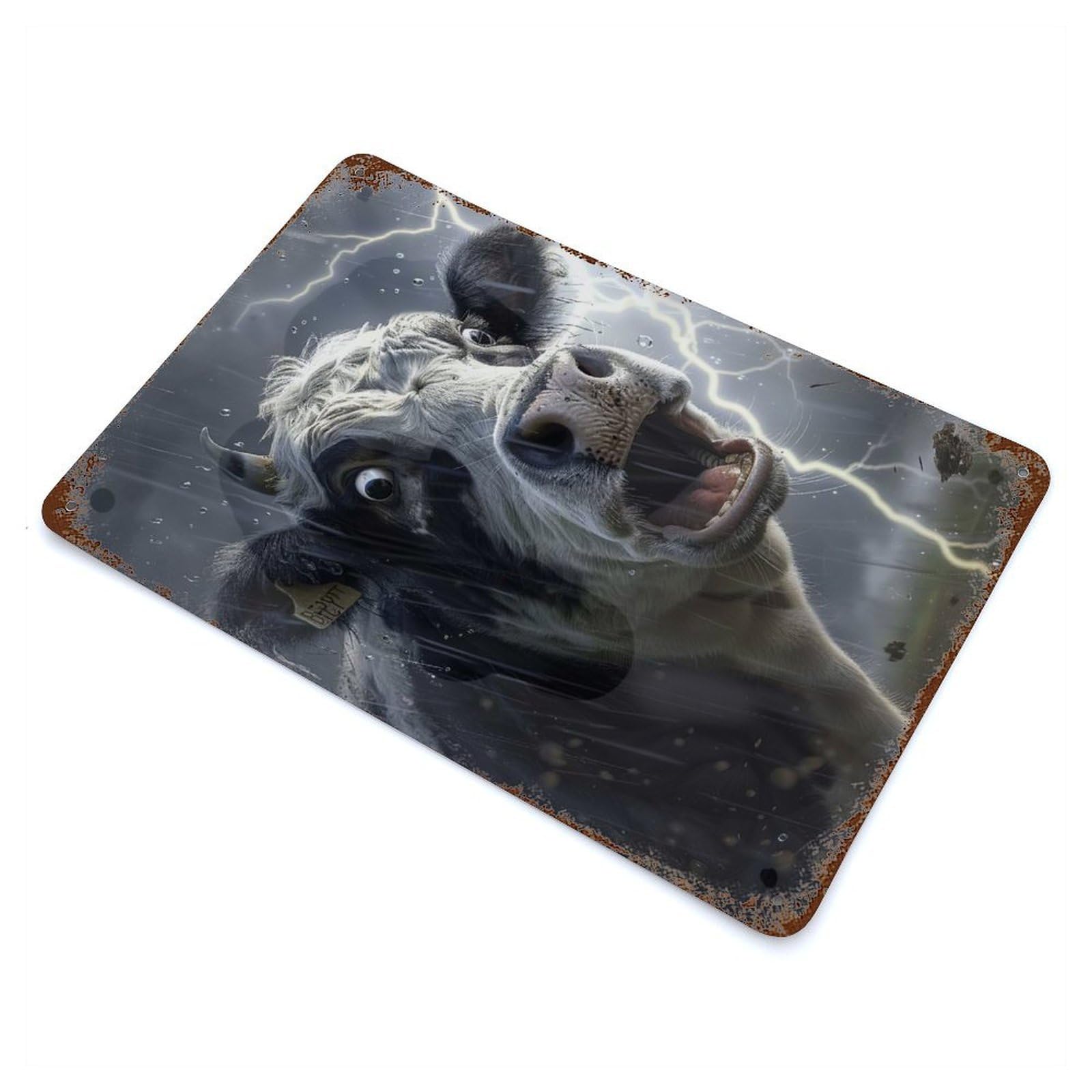 Cow Lightning Rusty Metal Tin Sign 11.8"x7.9", Farmhouse Wall Decor for Farmhouse, Kitchen And Entryway Decor