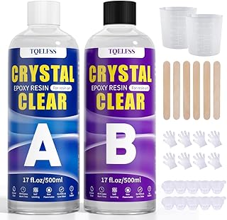 TQELFSS Epoxy Resin Kit 34 OZ, Crystal Clear Epoxy Resin Epoxy (17 OZ ×2), Fast Curing, Bubble Free, Self Leveling, No Yellowing Casting for Jewelry Making, Flower Preservation, Wood, Countertops