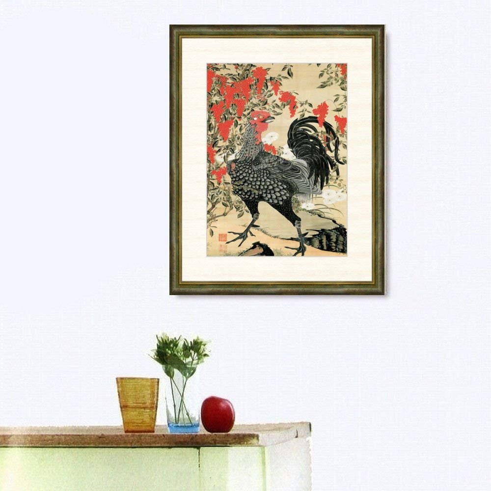 Amazon.co.jp: 伊藤若冲 南天雄鶏図 F8号 高精彩工芸画 手彩補色