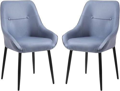 PINIQUE Juego de 2 sillas de comedor azules modernas de mediados de siglo, sillas tapizadas con patas de metal para sala de estar y dormitorio 912