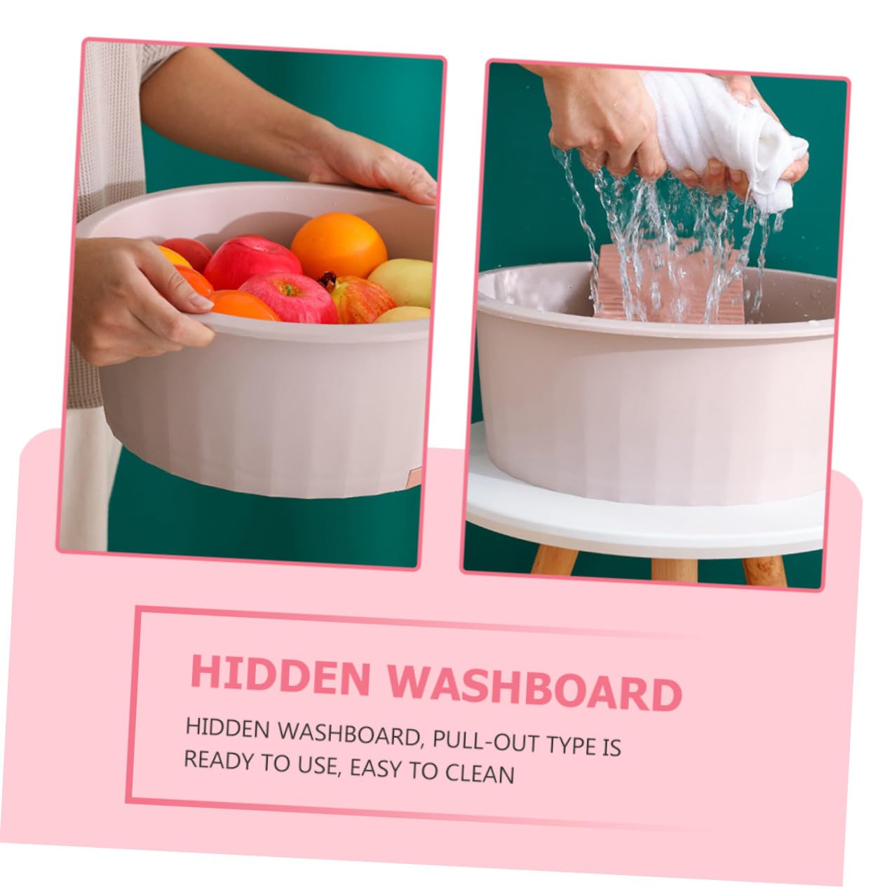Vaschetta Lavaggio Ragazzo Ragazza e Lavatoio ASSE per Panni, Bacinella Plastica Spessa Rosa Grande, Lavabo Portatile per Viso e Mani, Uso Casa, Cucina e Campeggio